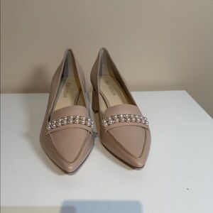 Enzo Angiolini Taupe Pearl-Trim Pointed Toe Flats